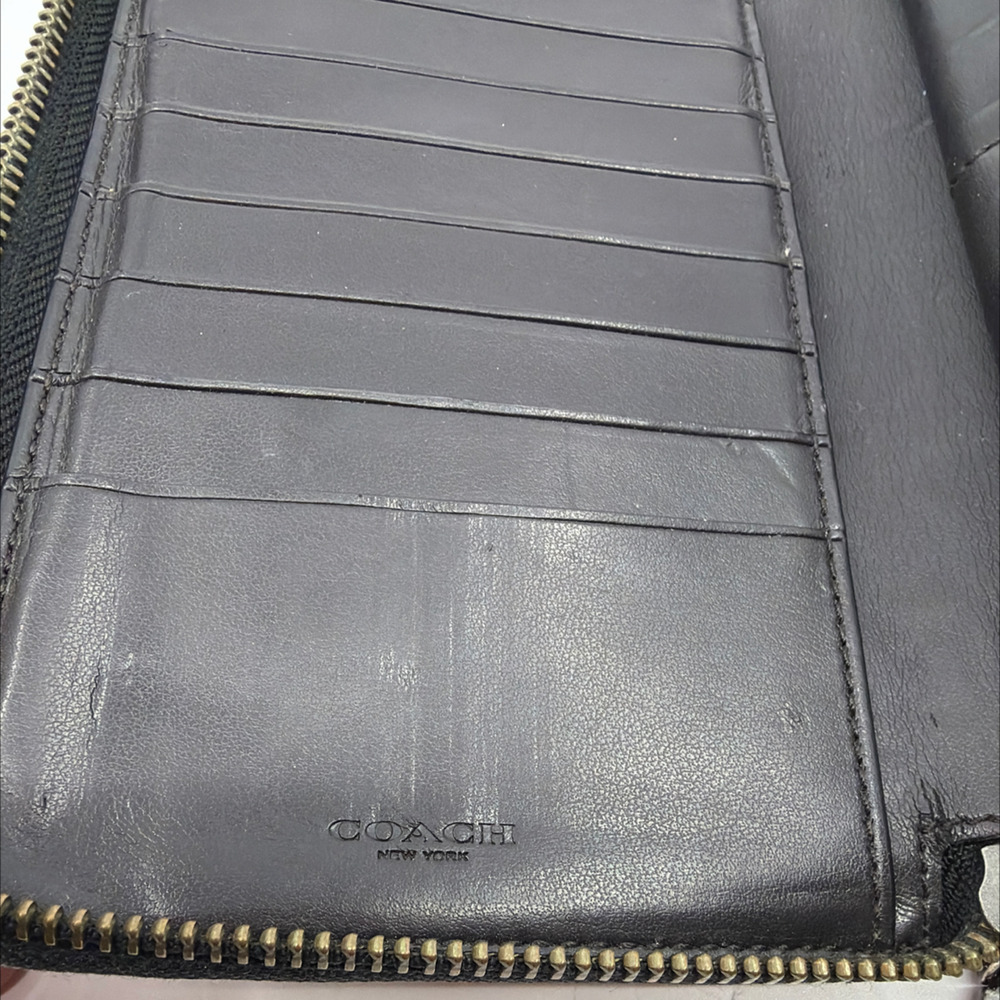 Coach Accordion Zip Brown/Black Signature Coated Canvas Wallet - Picture 8 of 8